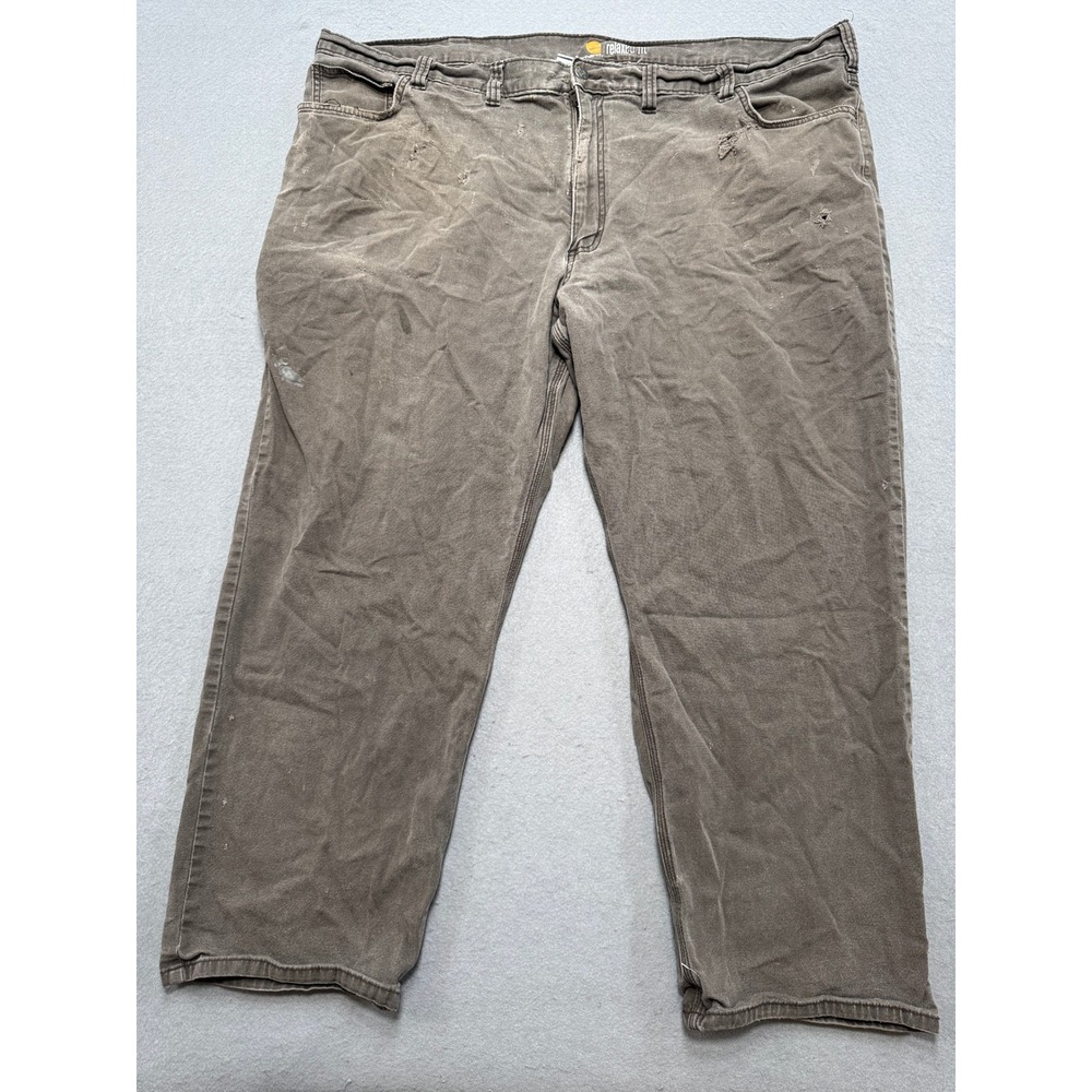 Carhartt Work Pants Men's 48x30 Brown Relaxed Fit Canvas Lined Rugged Distressed